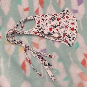 Brighton medical mask with lace ties and white heart love print